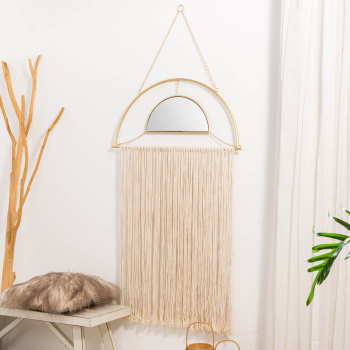 67.75"H Regency Modern/Boho Mirror With Tassels Hanging Decor