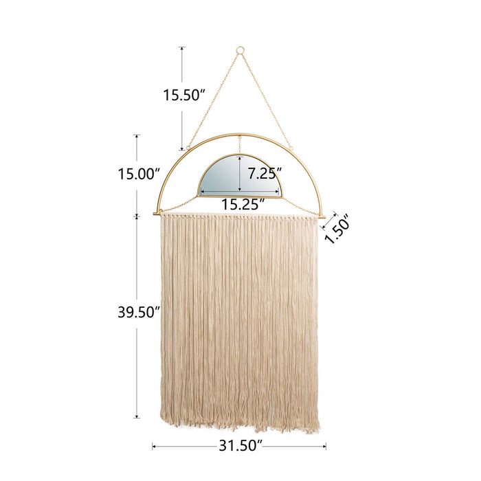 67.75"H Regency Modern/Boho Mirror With Tassels Hanging Decor