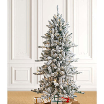 6ft Pre-Lit Snow Flocked Slim Fir Artificial Christmas Tree with 300 Warm White Lights