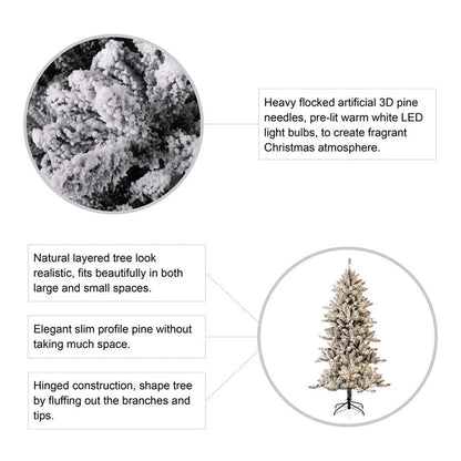 6ft Pre-Lit Snow Flocked Slim Fir Artificial Christmas Tree with 300 Warm White Lights