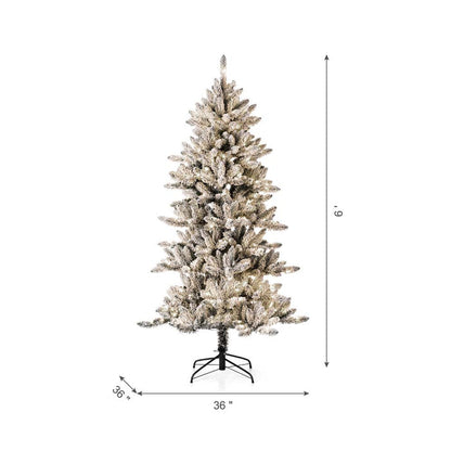 6ft Pre-Lit Snow Flocked Slim Fir Artificial Christmas Tree with 300 Warm White Lights