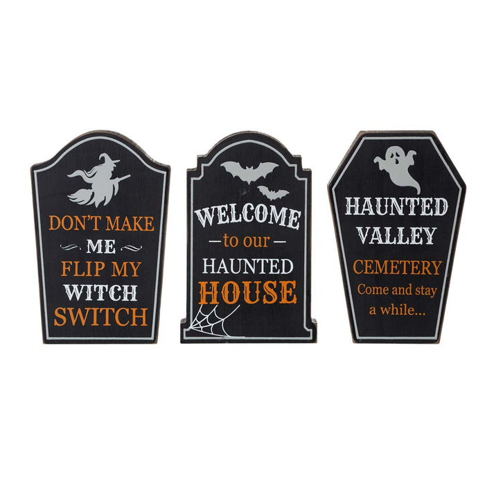 7"H Halloween Wooden Tombstone Table Sign Decor, Set of 3