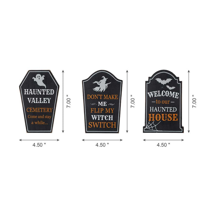 7"H Halloween Wooden Tombstone Table Sign Decor, Set of 3
