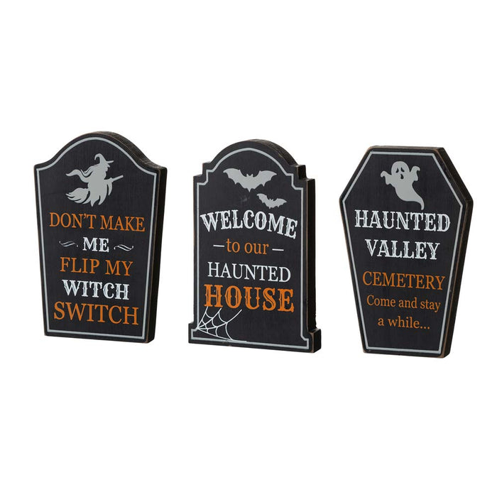 7"H Halloween Wooden Tombstone Table Sign Decor, Set of 3