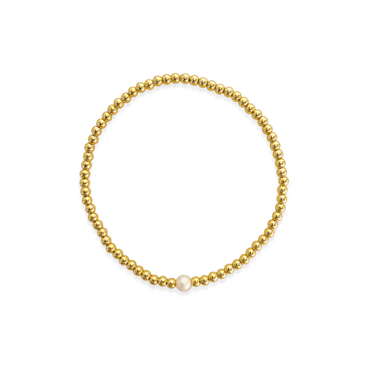 Gold Bead Stretch Bracelet with Pearl