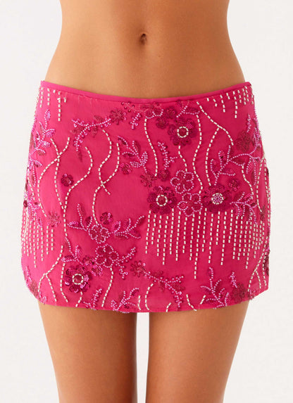 Adored By You Mini Skirt - Fuchsia