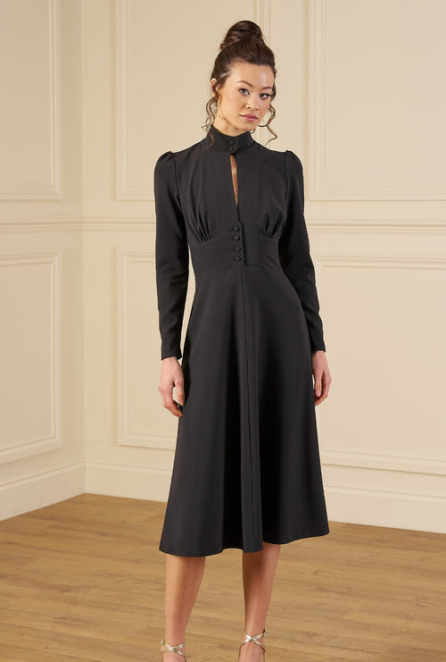 1970s Barbara Keyhole Dress - Black