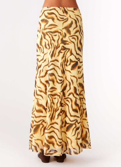 Call Me Low Rise Maxi Skirt - Yellow Zebra