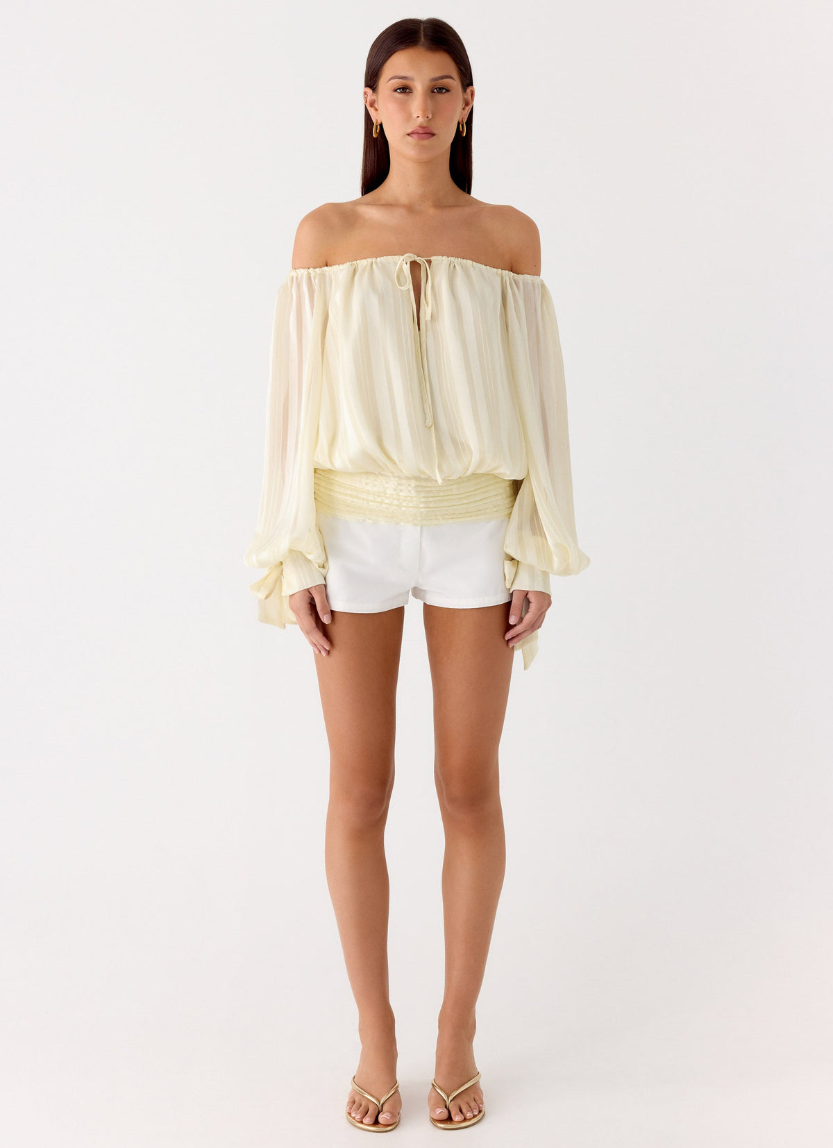 Coconut Kiss Off Shoulder Long Sleeve Top - Yellow