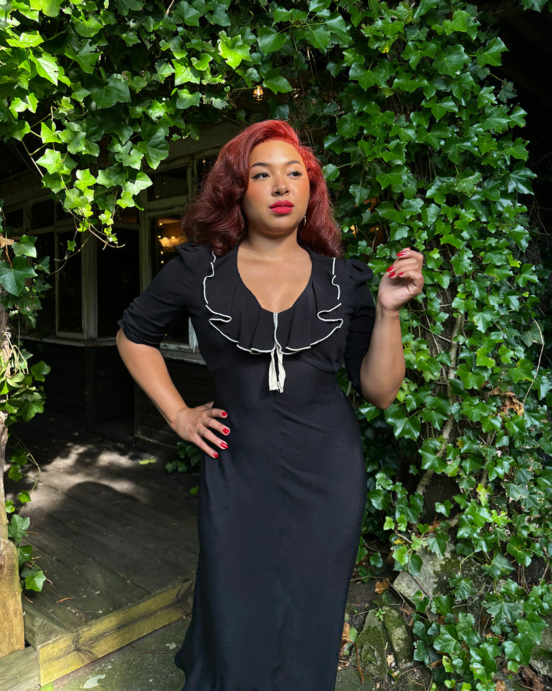 1930s Cora Bias Cut Dress - Black