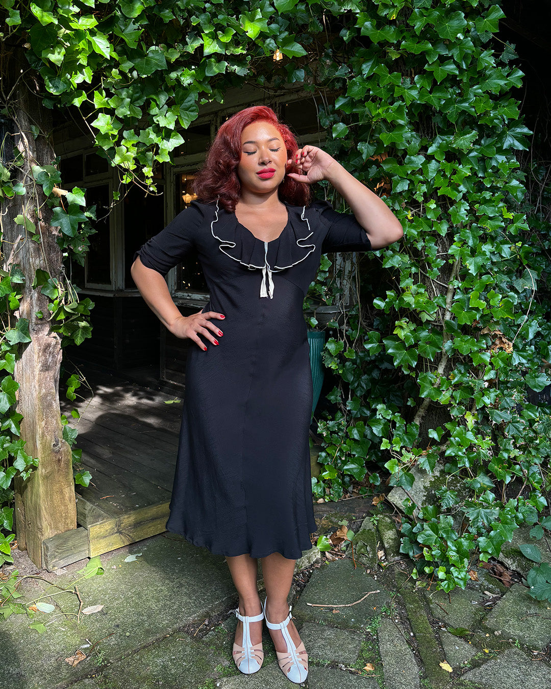 1930s Cora Bias Cut Dress - Black