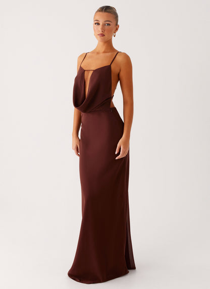 Elation Cowl Neck Maxi Dress - Chocolate