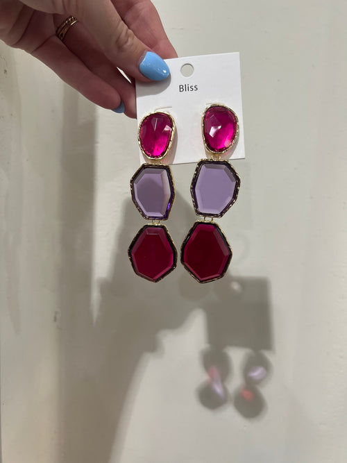Linked Glass Long Earrings