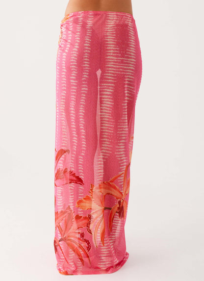 Jovani Maxi Skirt - Tropical Pink Print