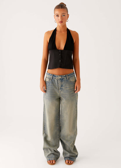 Lets Pretend Halterneck Top - Black
