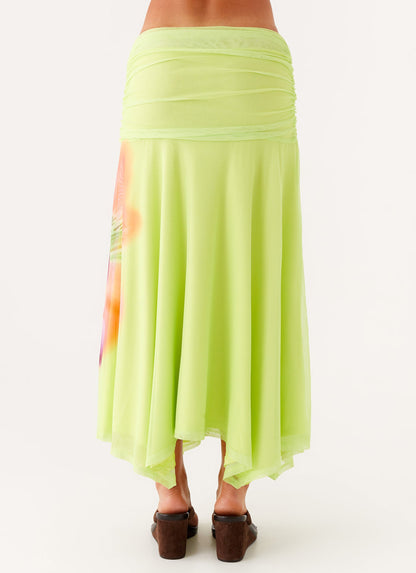 Liana Ruched Maxi Skirt - Green Tropical