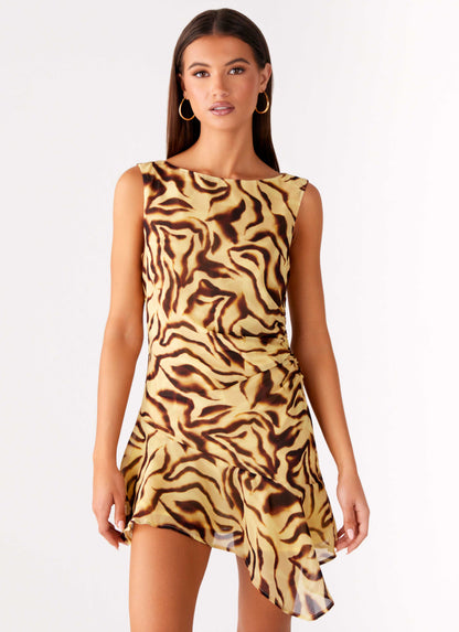 Maris Asymmetrical Mini Dress - Laguna Print