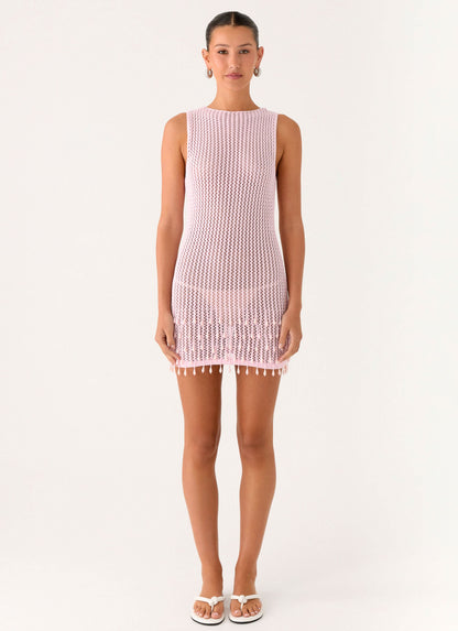 Miracle Beaded Crochet Mini Dress - Pink