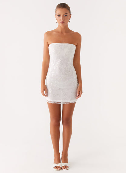 Moorey Beaded Mini Dress - White Silver