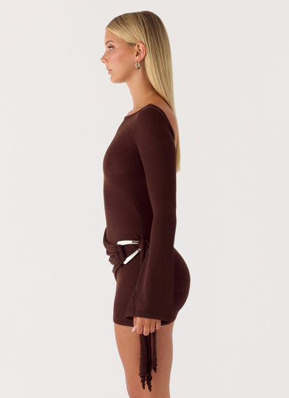 Niella Long Sleeve Wrap Mini Dress - Chocolate