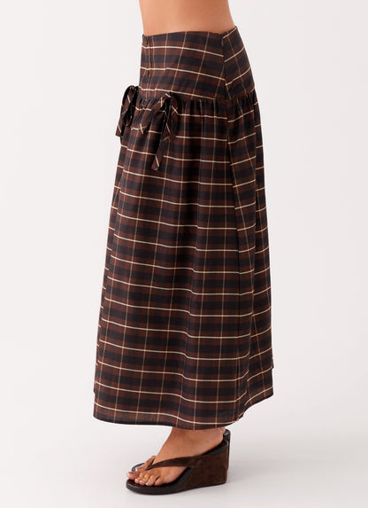Quiet Places Cotton Midi Skirt - Chocolate Check
