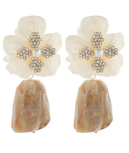 Crystal Flower & Geometric Shape Earrings