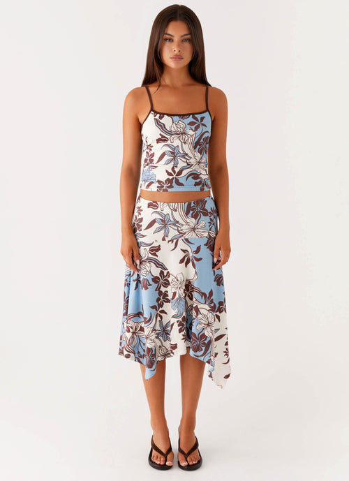 Skye Midi Skirt - Bluewood Blossom