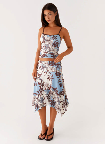 Skye Midi Skirt - Bluewood Blossom