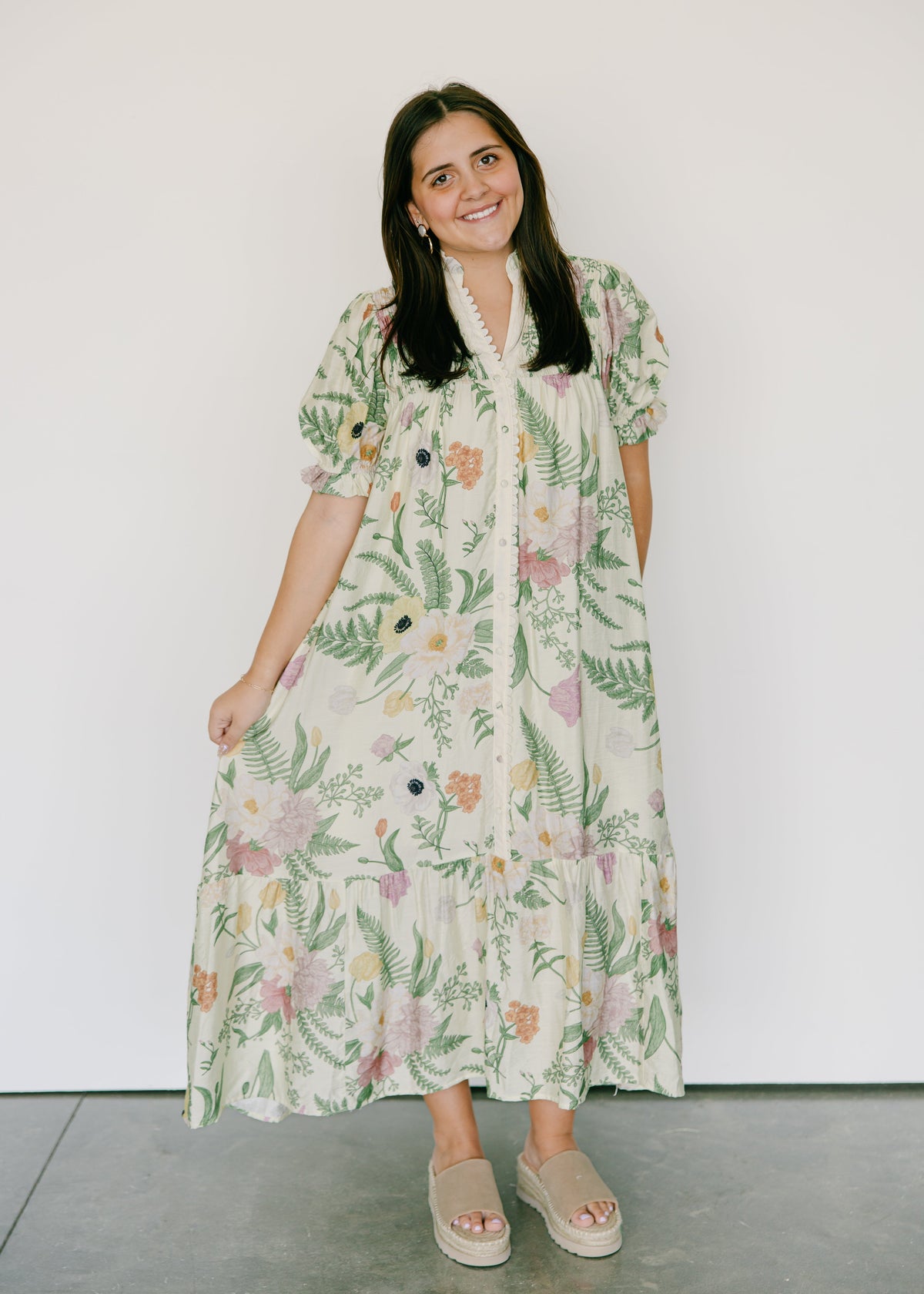 Eden Bloom Button Front Midi Dress