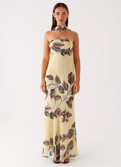 Under The Pagoda Maxi Dress - Buttercream Leaf Print