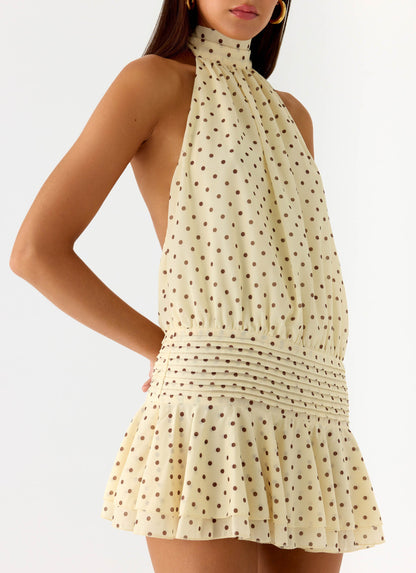 Willow Chiffon Mini Dress - Yellow Polkadot