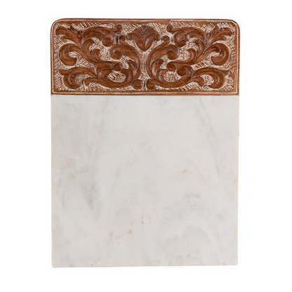 Acanthus Carved Wood & Marble Cutting Board White Large