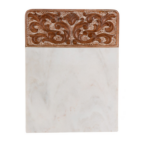 Acanthus Carved Wood & Marble Cutting Board White Large