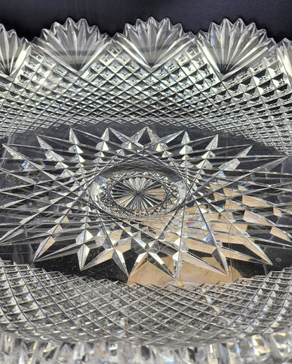American Brilliant Period Cut Glass oval low bowl strawberry diamond fan