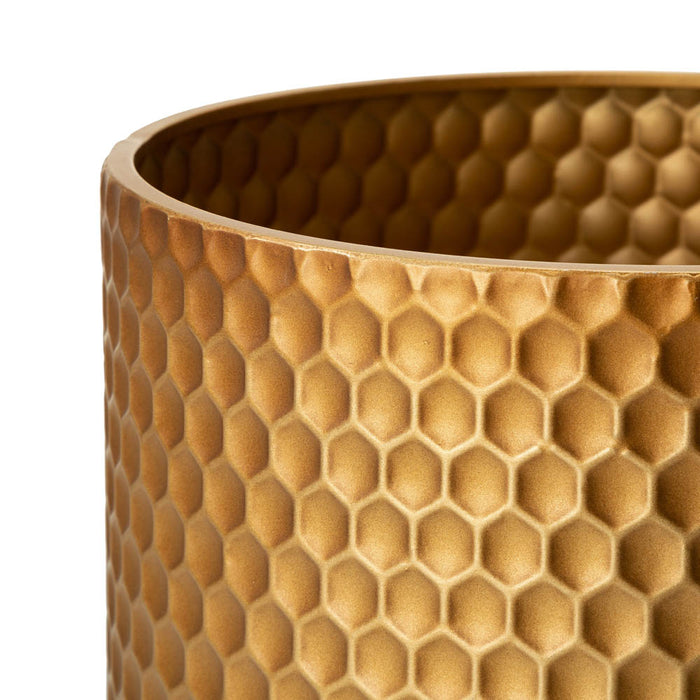 Antique Gold Honeycomb Patterned Metal Potted Planter Stand, Set of 3