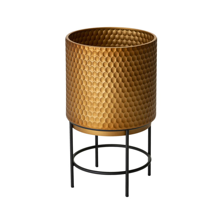 Antique Gold Honeycomb Patterned Metal Potted Planter Stand, Set of 3