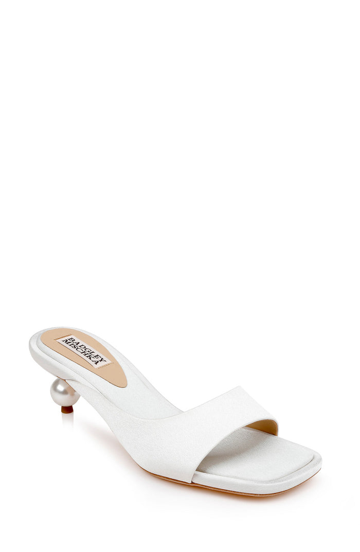 White | Baila Asymmetrical Slide with Ball Heel