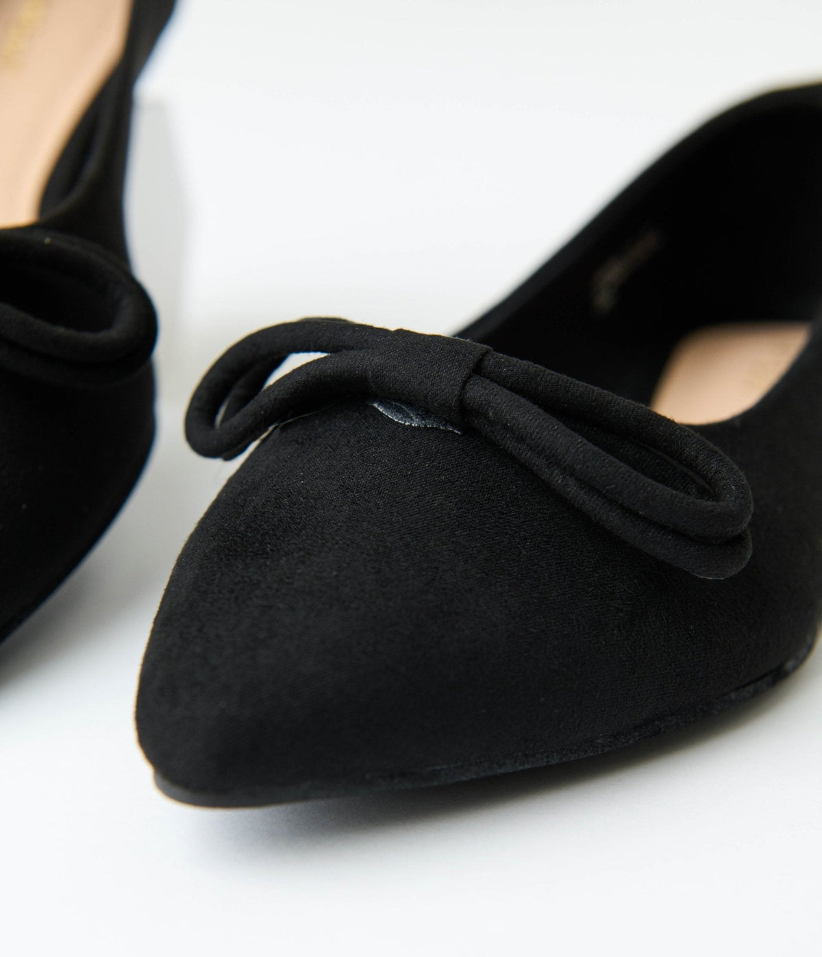 Black Suede Pointed Toe Bow Flats