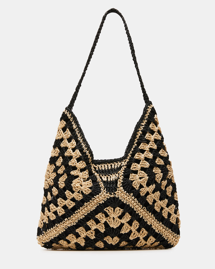 BORA Black Multi Women's Raffia Hobo Shoulder Bag | Steve Madden