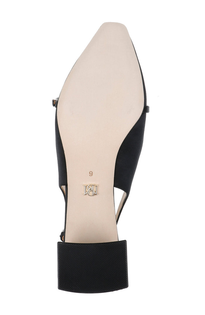Black | Buena Slingback Block Heels with Crystal Buckle Sole