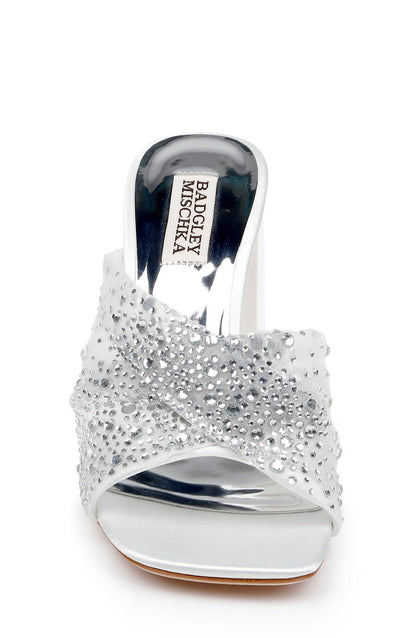 Soft White | Camelia Crystal-Embellished Peep-Toe Mules with Block Heel