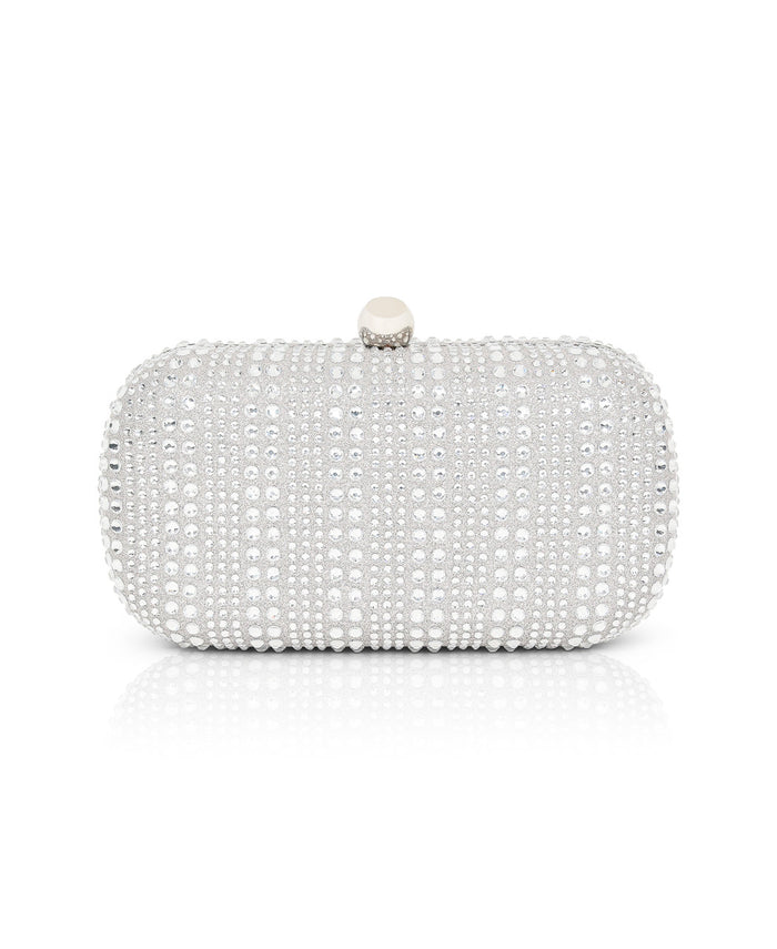 Silver | Christy Micro Glitter and Crystal Minaudiere