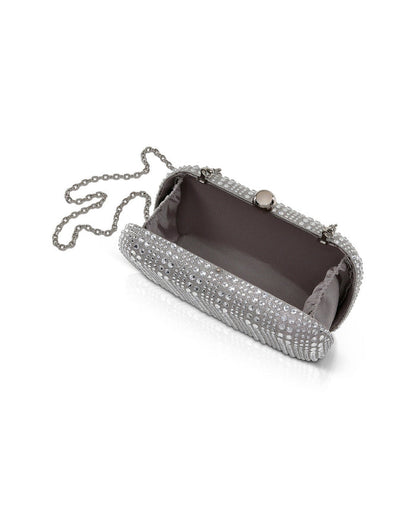 Silver | Christy Micro Glitter and Crystal Minaudiere