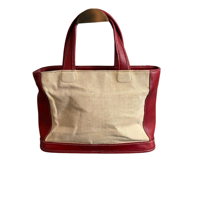 Coach 6121 Bleecker Satchel Linen Canvas & Red Leather Tote Bag*Vintage 1999