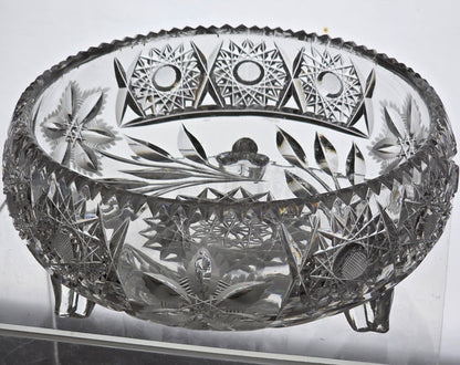 Cut glass 3 legged bowl Hand cut antique