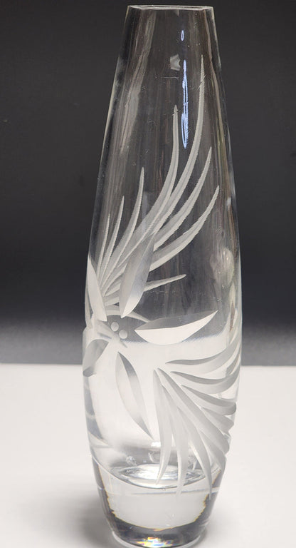 Cut Glass bud vase Chrysanthemum Lenox USA crystal Signed
