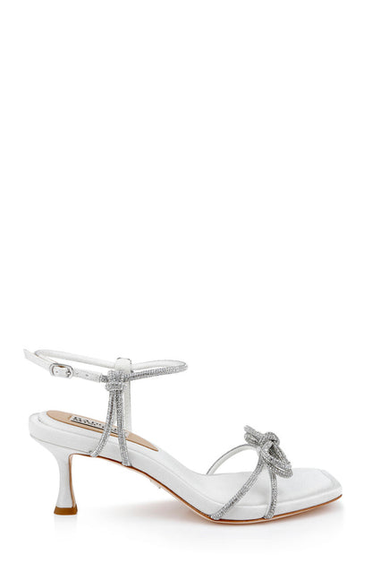 White Crepe | Dandelion Ankle Strap Kitten Heel Sandals Side
