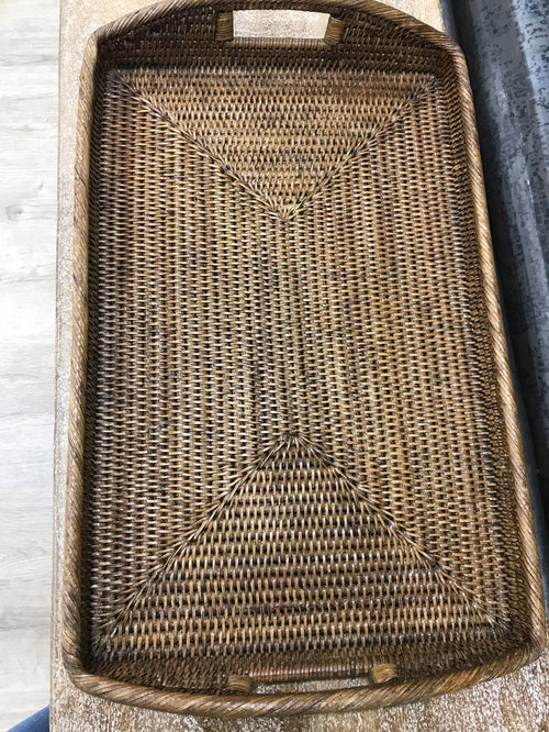 Dark Rattan Tray Large
