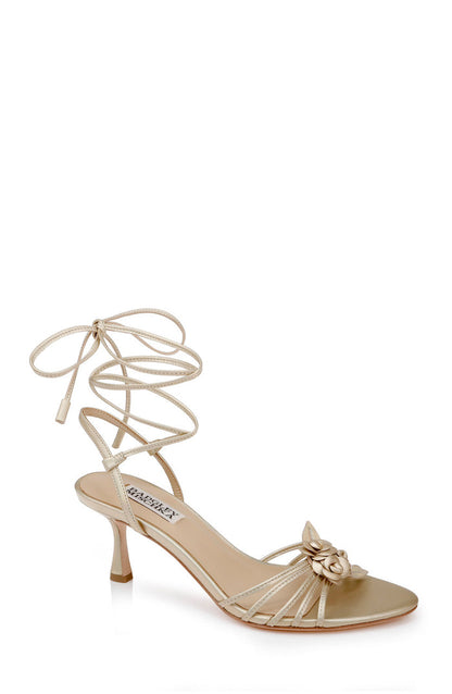 Gold Leather | Darlyn Ankle Tie Mid Heel Sandals Front Side