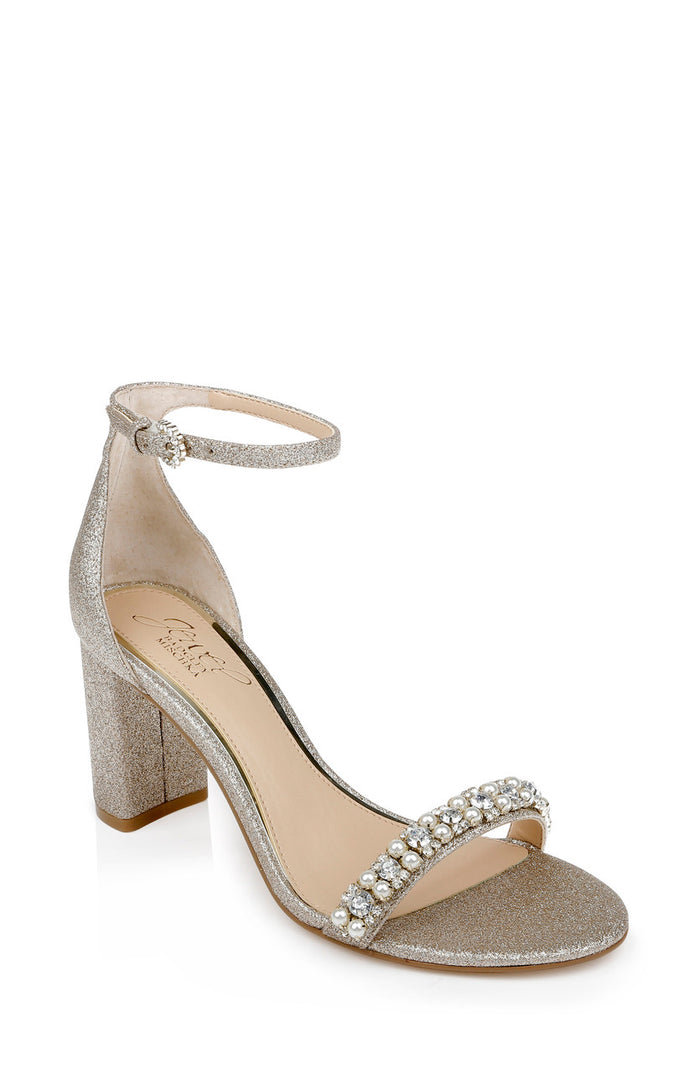 Light Gold | Daylann Pearl and Crystal Block Heel Sandal